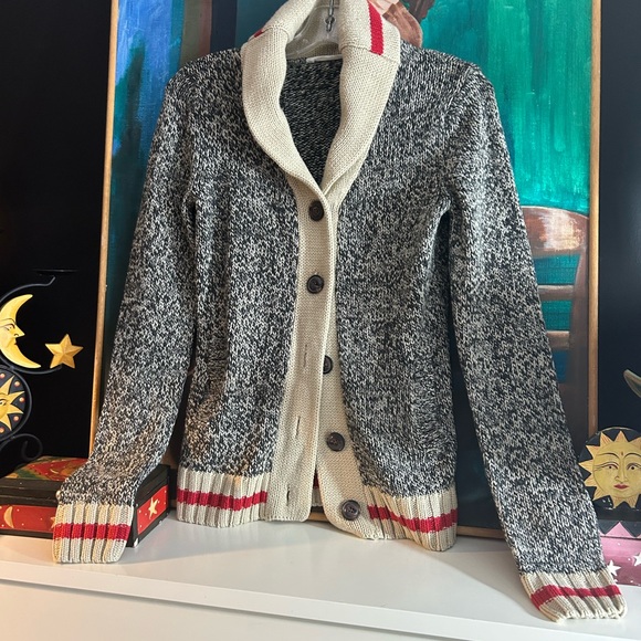 Bluenotes Cabin Black & Cream Shawl Collar Cardigan Women Medium Cowichan - Picture 9 of 16